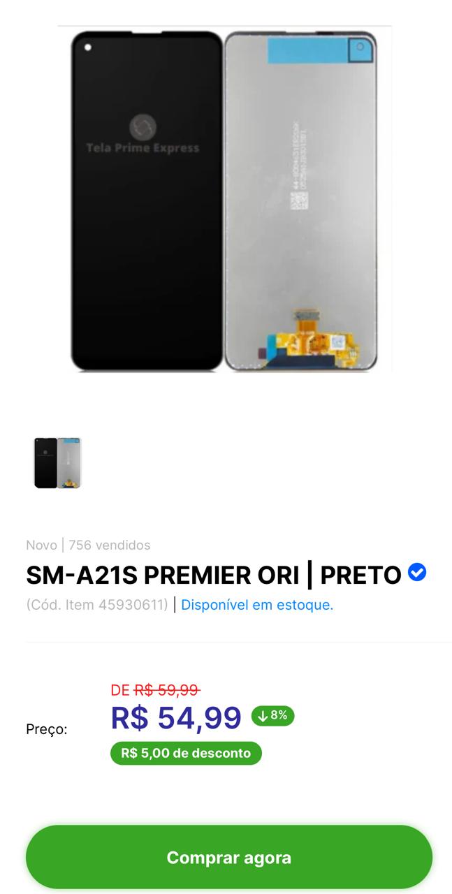 Samsung A21S - Tela Prime